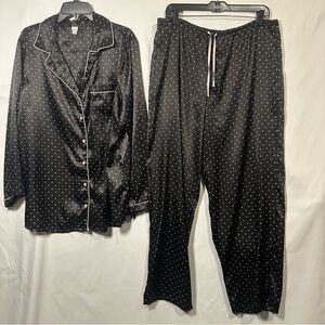 Women’s Pink Black Pajama Set with White Dots